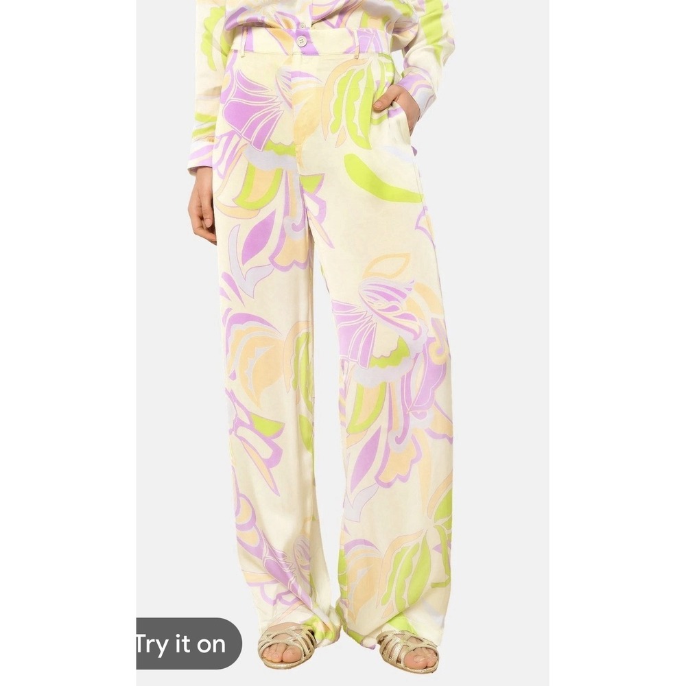 ZARA Pink Printed Flowy Palazzo Trousers S High Waist Festival Resort Gipsy